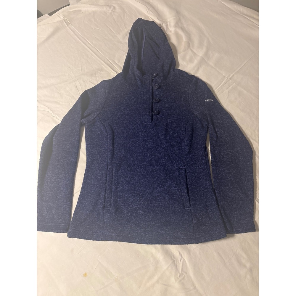 Columbia Sweater Hoodie Women M Navy Blue 4-Button Pullover Knit